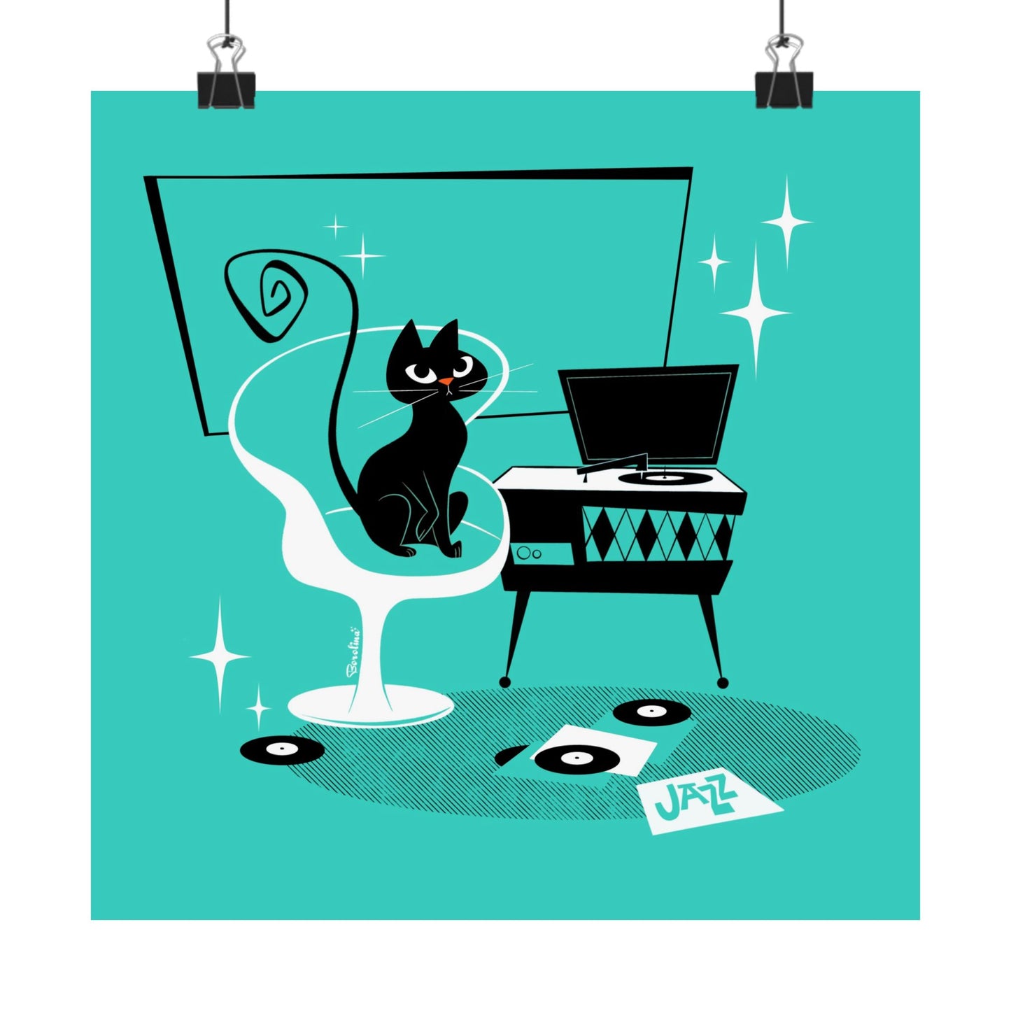 Jazz Cat in teal, square art print