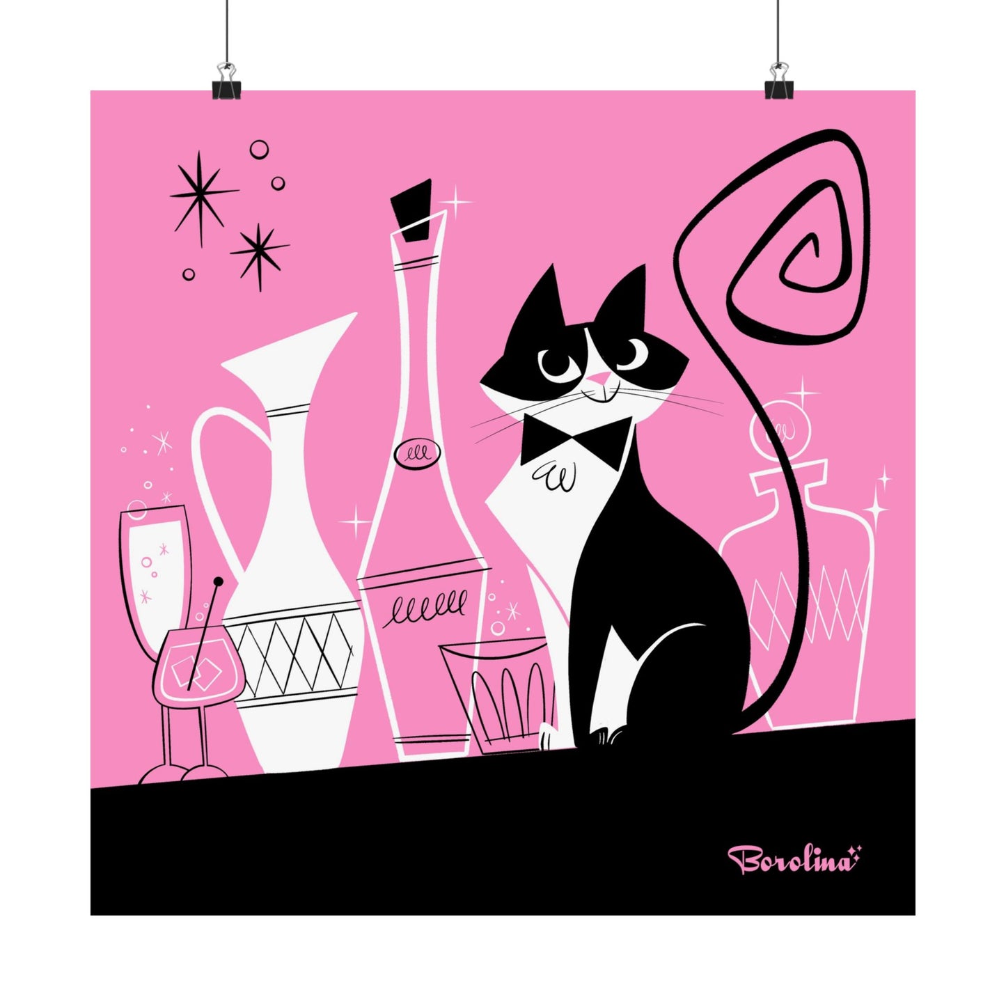 Tuxedo Cat, square art print