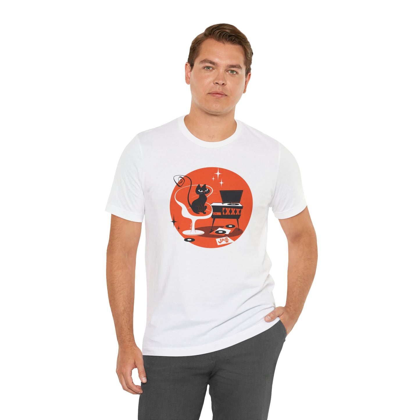 Jazz Cat; white unisex t-shirt