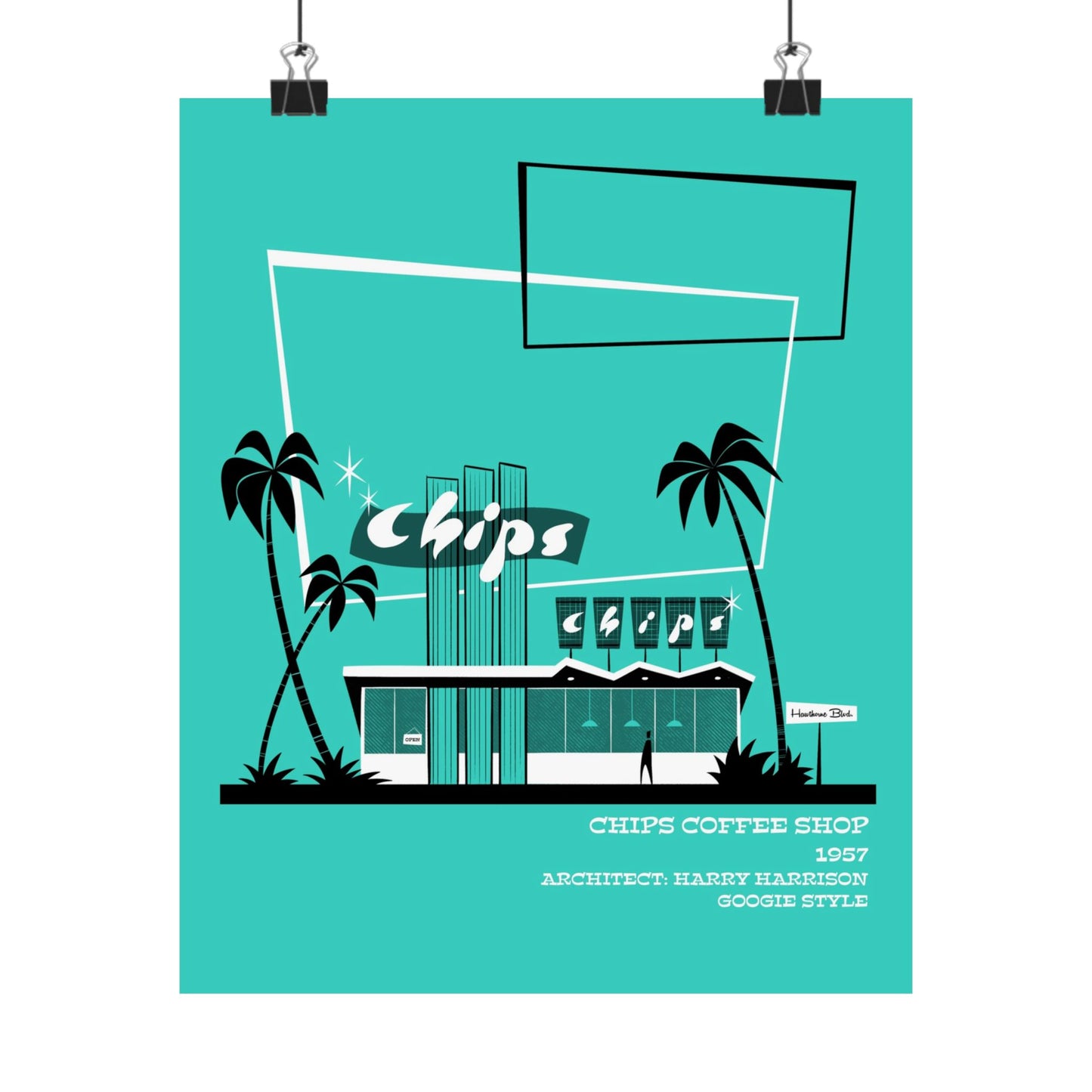 Chips Coffee Shop, Googie style architectural print