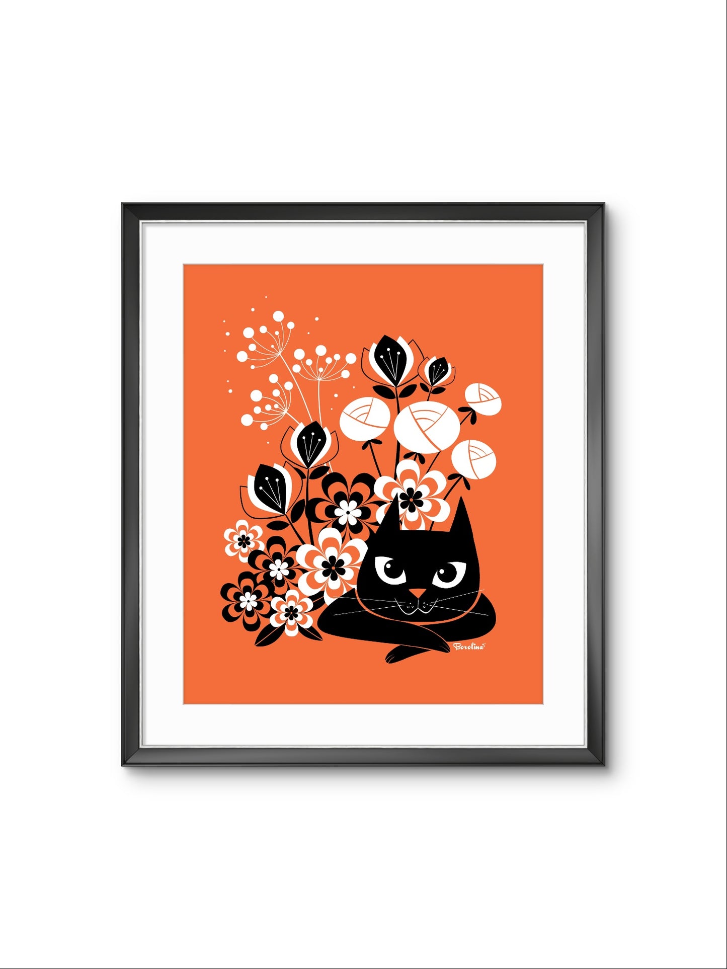 Cat and flowers, rectangular art print