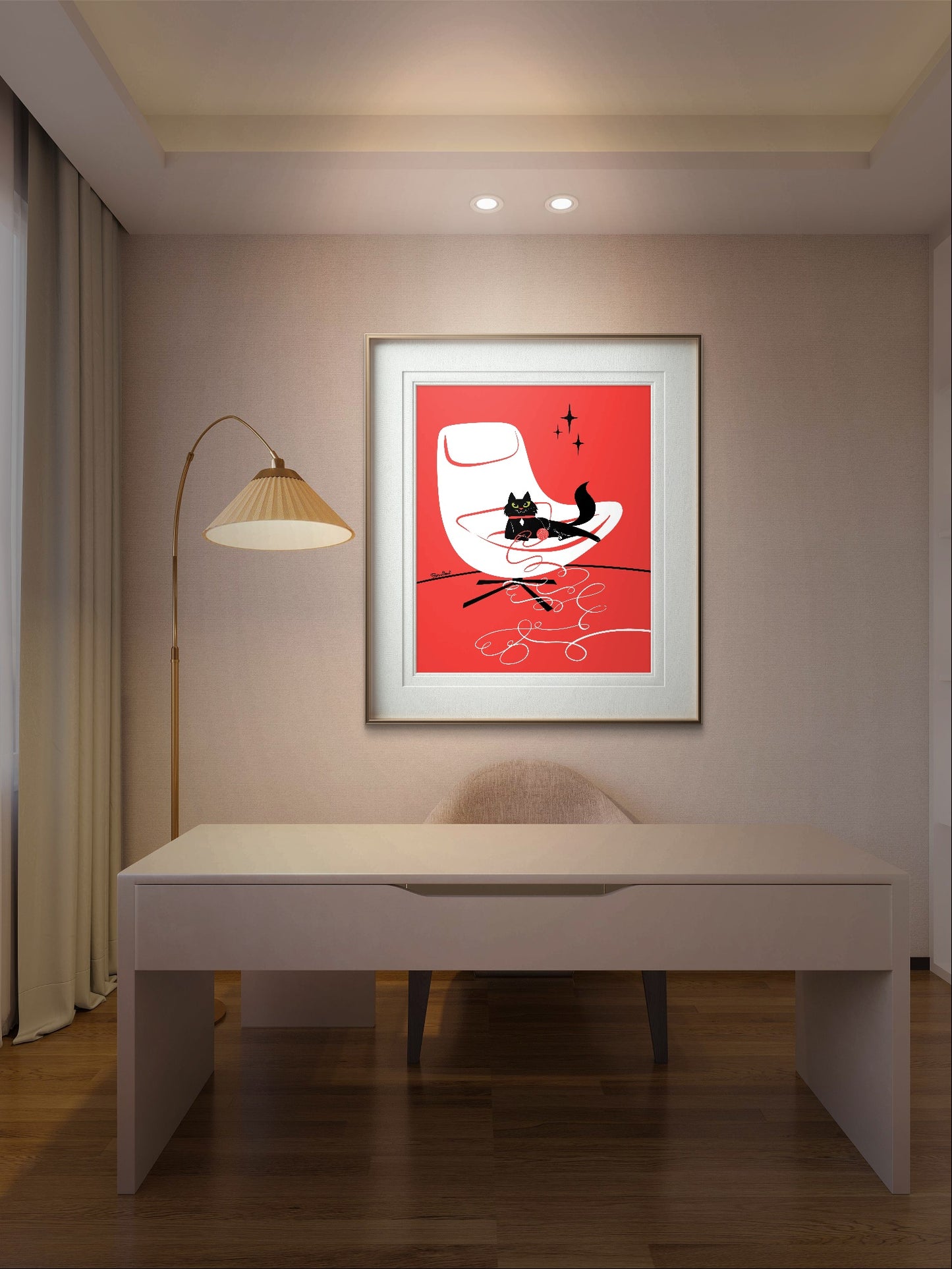 Cat with yarn, rectangular art print