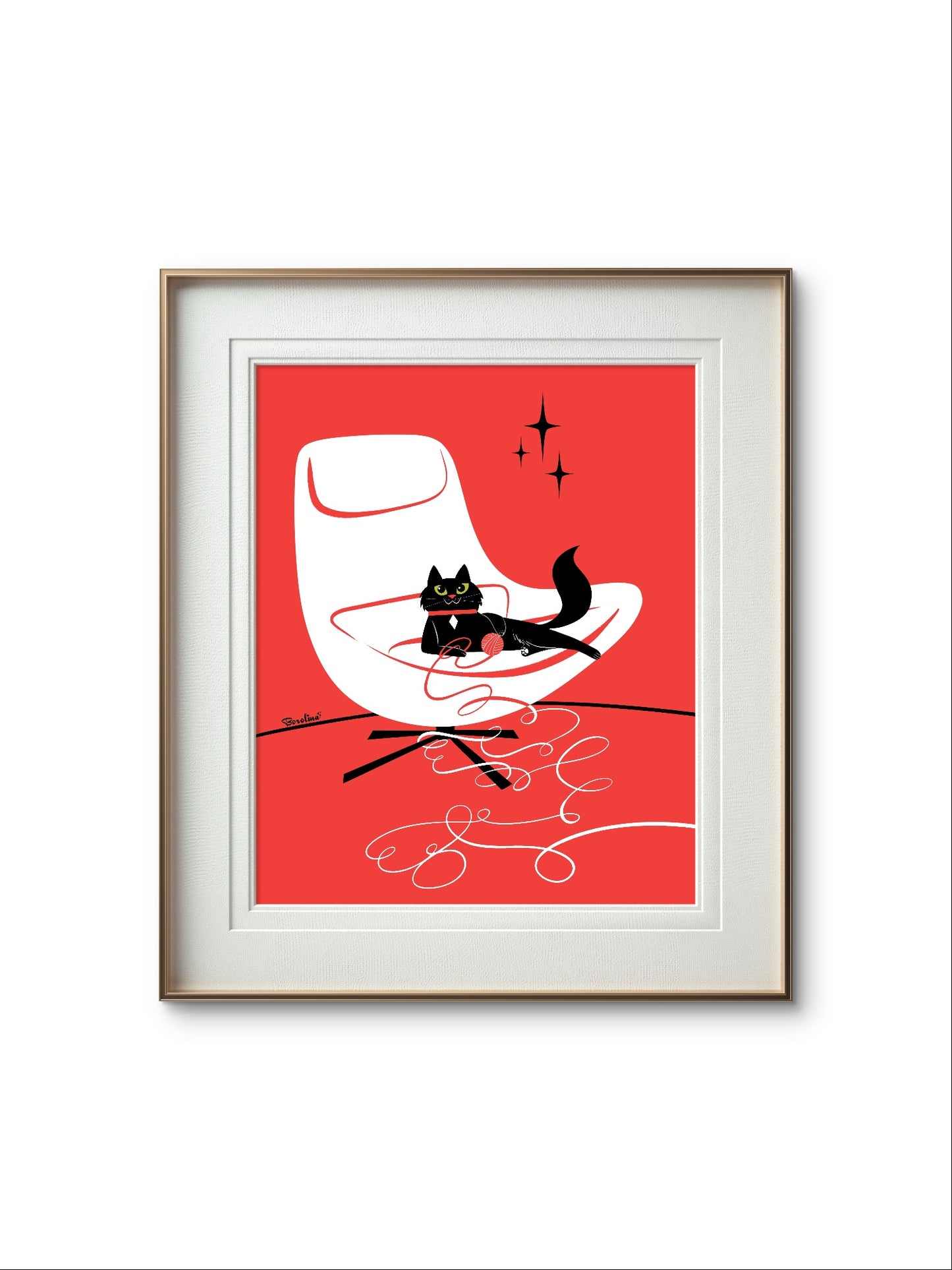 Cat with yarn, rectangular art print