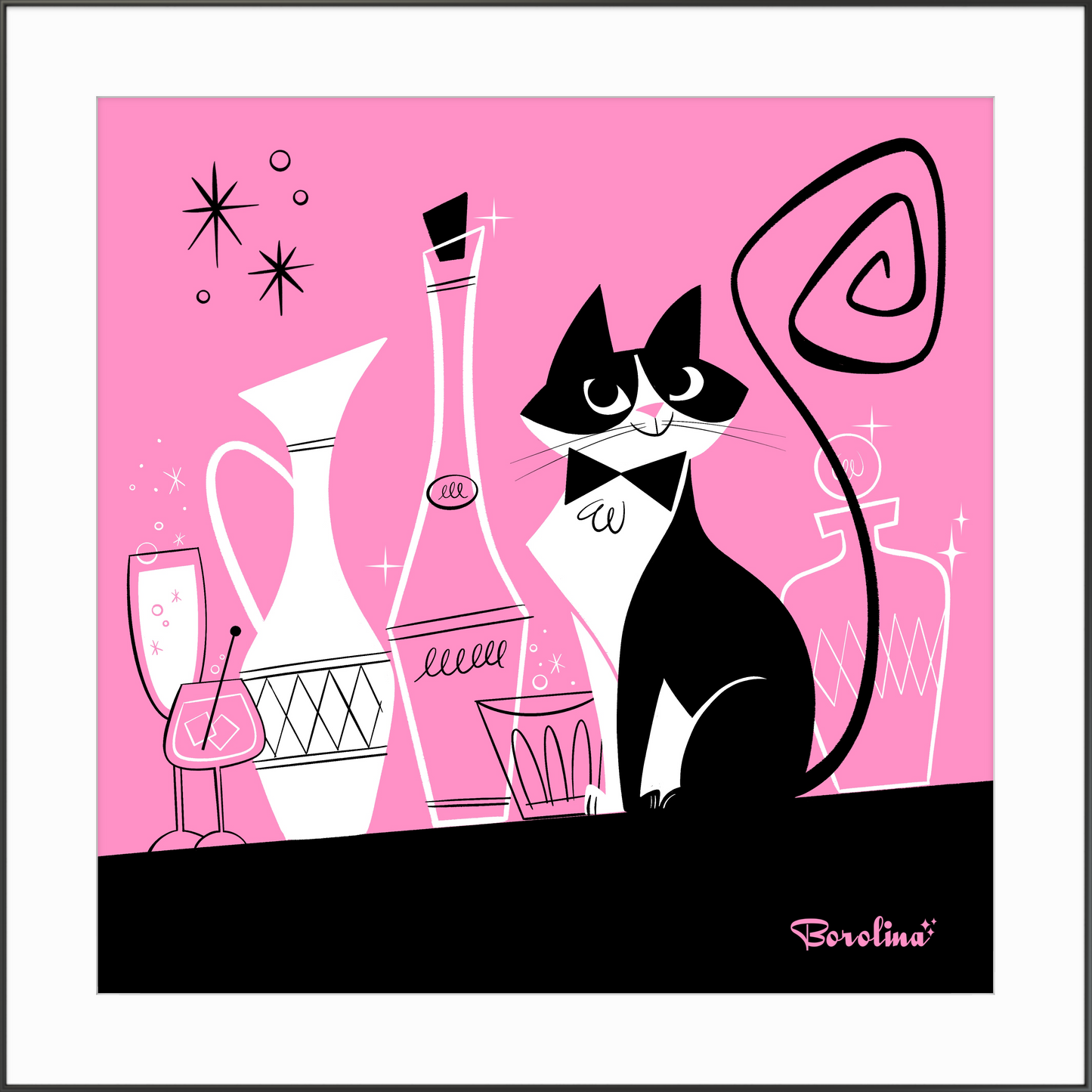 Tuxedo Cat, square art print