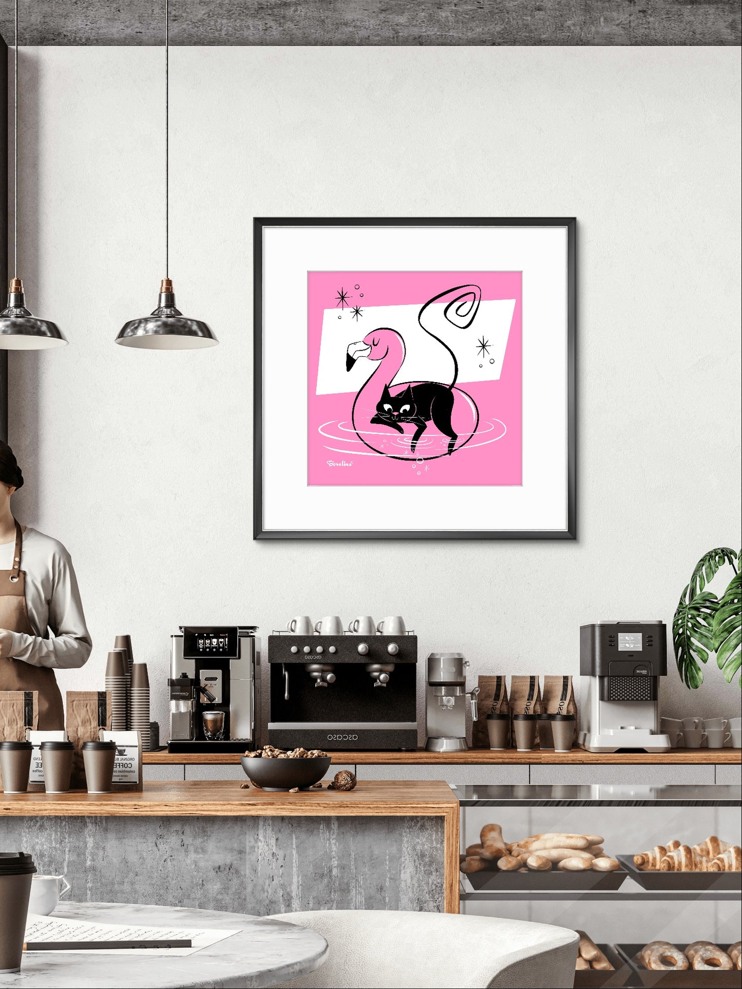 Flamingo Cat, square art print