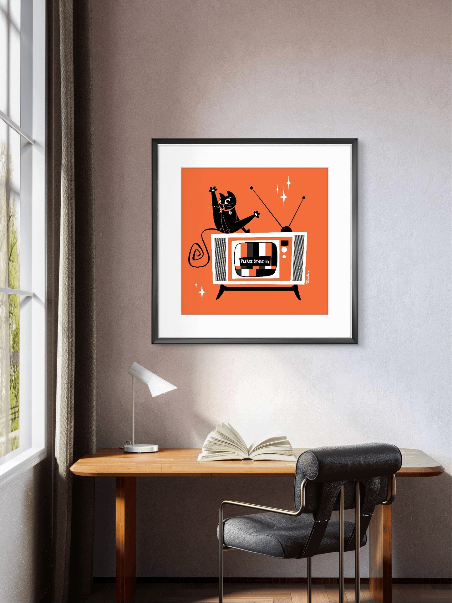 TV Cat, square art print