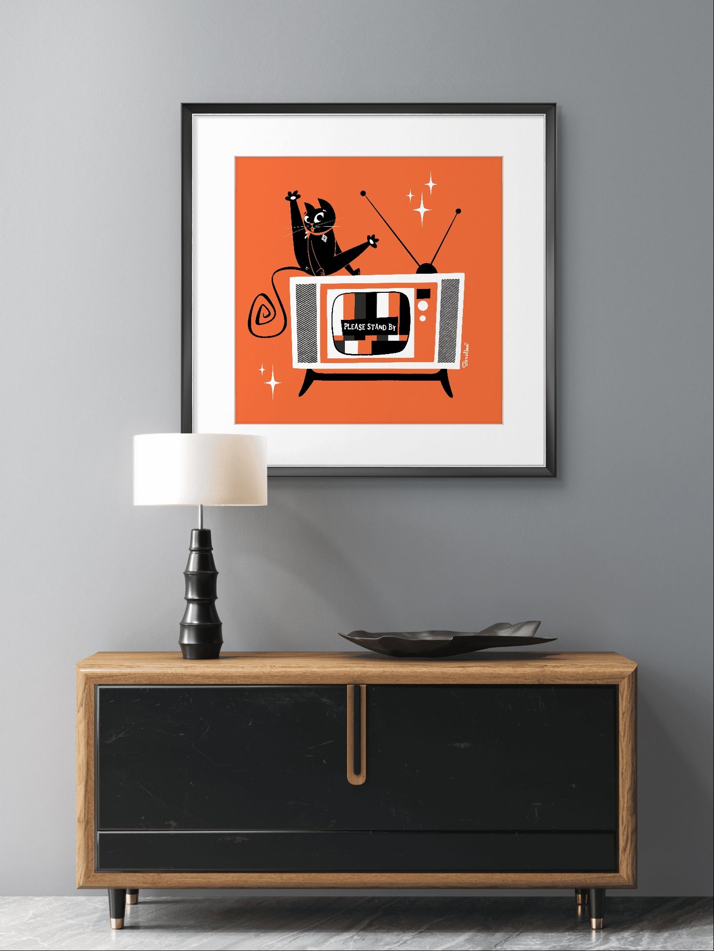 TV Cat, square art print