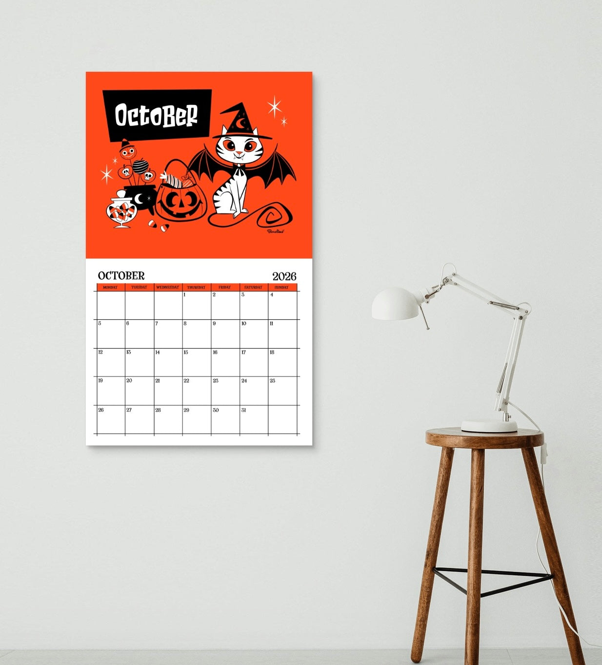 Calendario de gatos de mediados de siglo 2026 | Calendario mensual de 12 meses