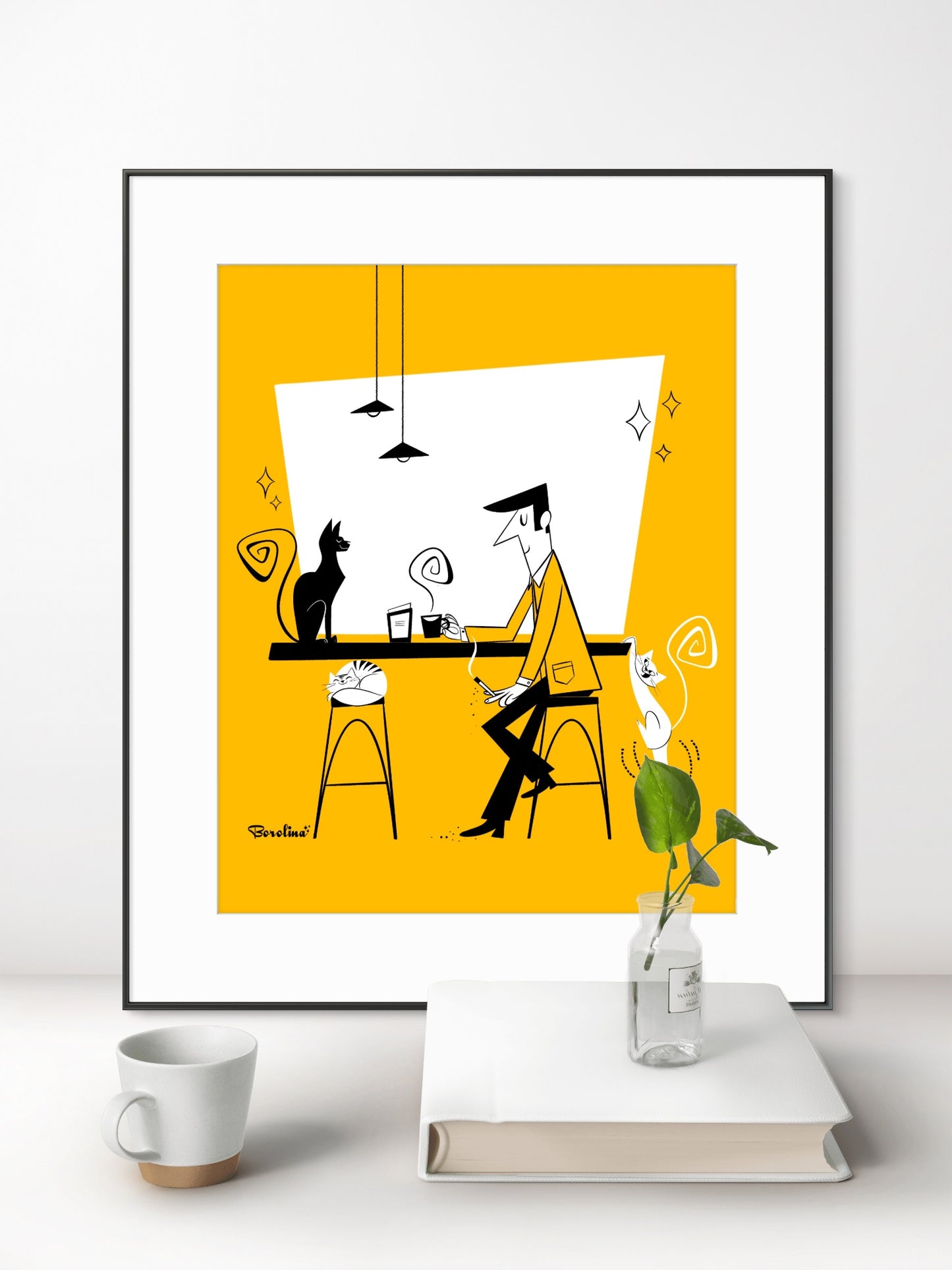 Cat Café (fondo amarillo), lámina artística