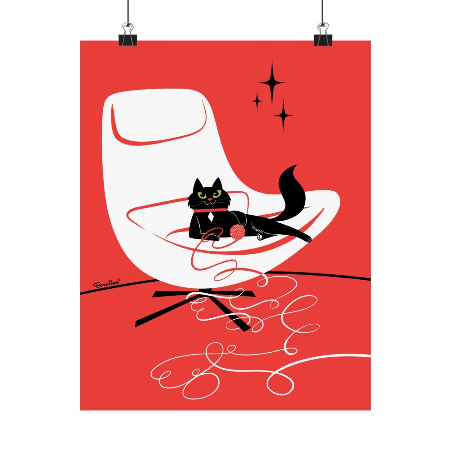 Cat with yarn, rectangular art print