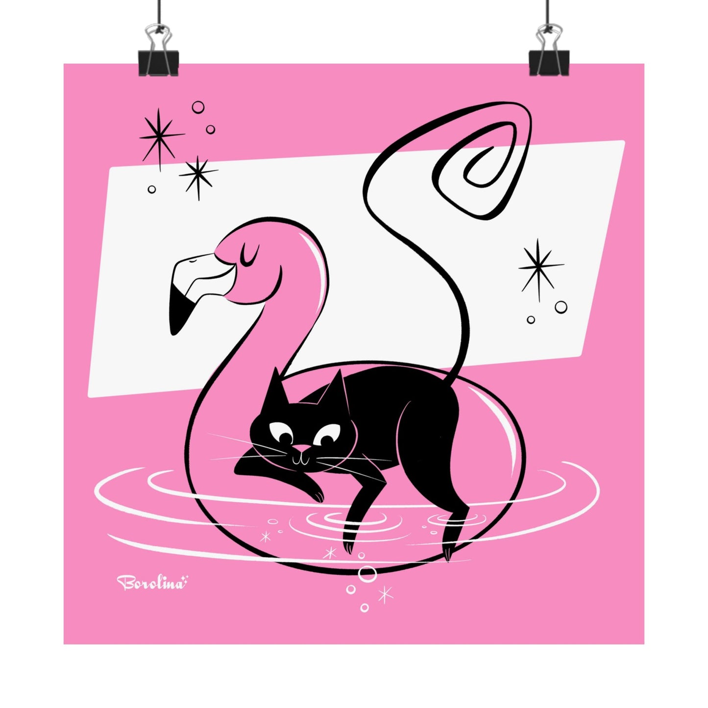 Flamingo Cat, square art print