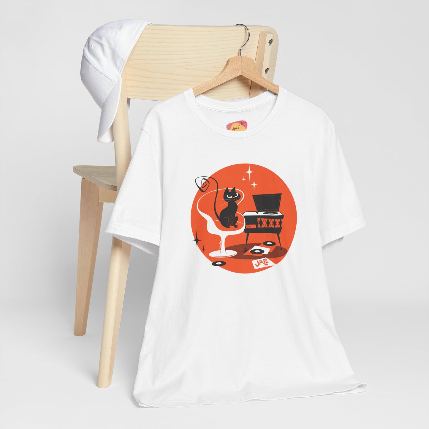 Jazz Cat; white unisex t-shirt