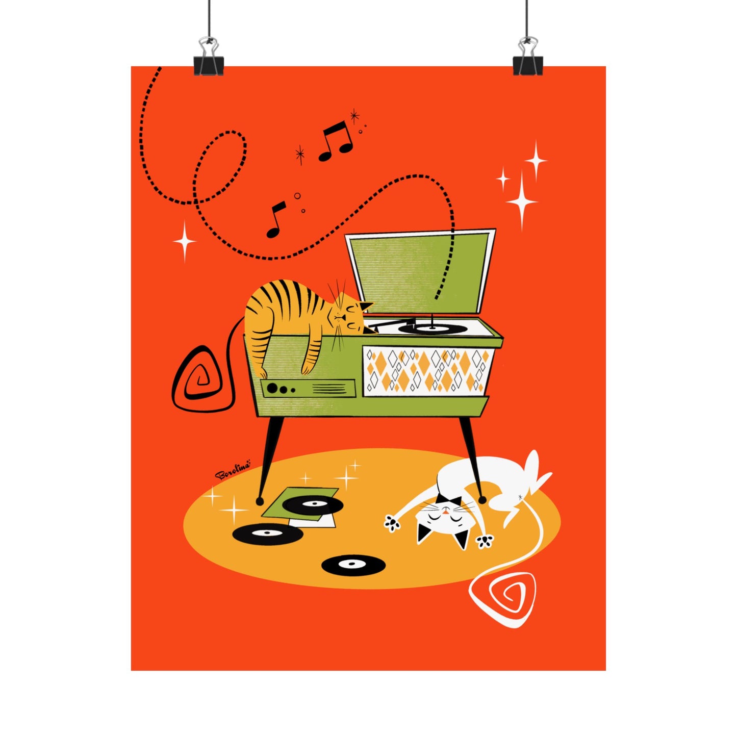 Cats napping on Record Player, art print