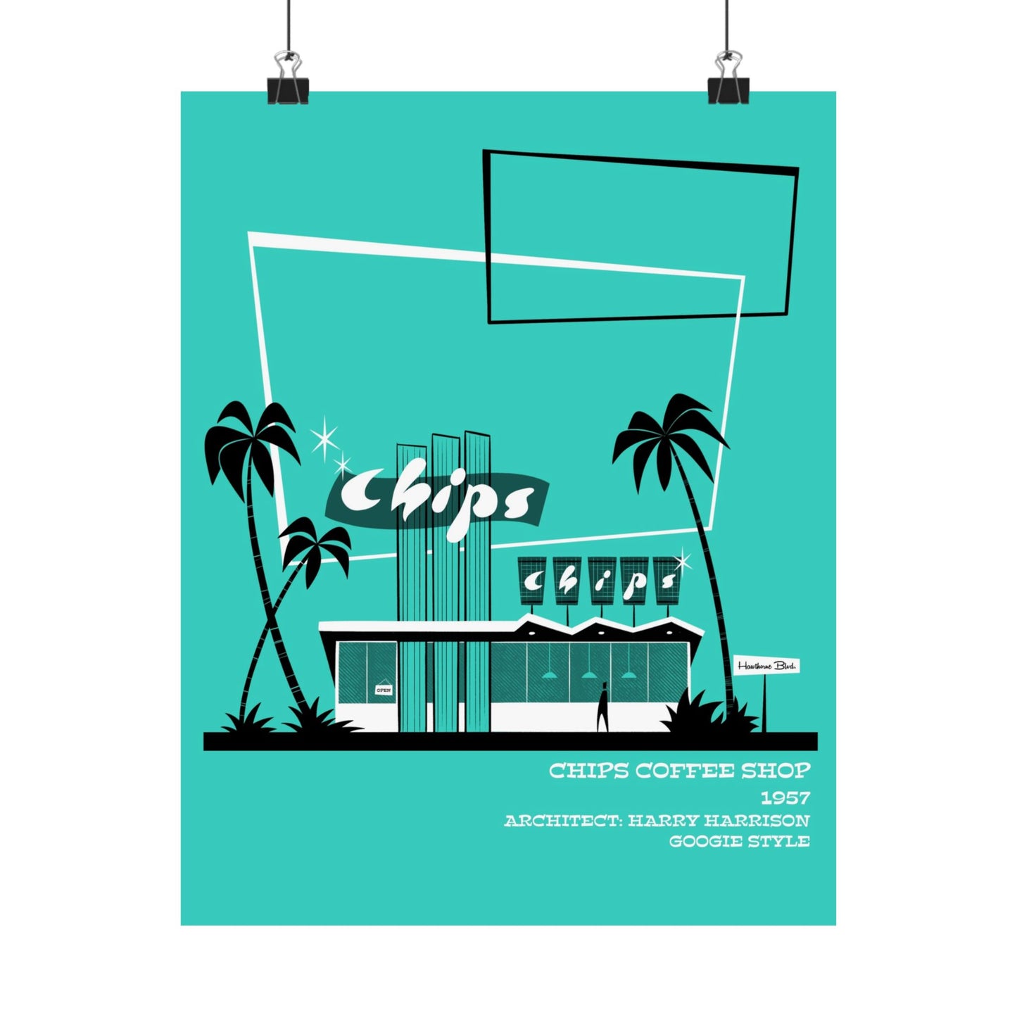 Chips Coffee Shop, Googie style architectural print