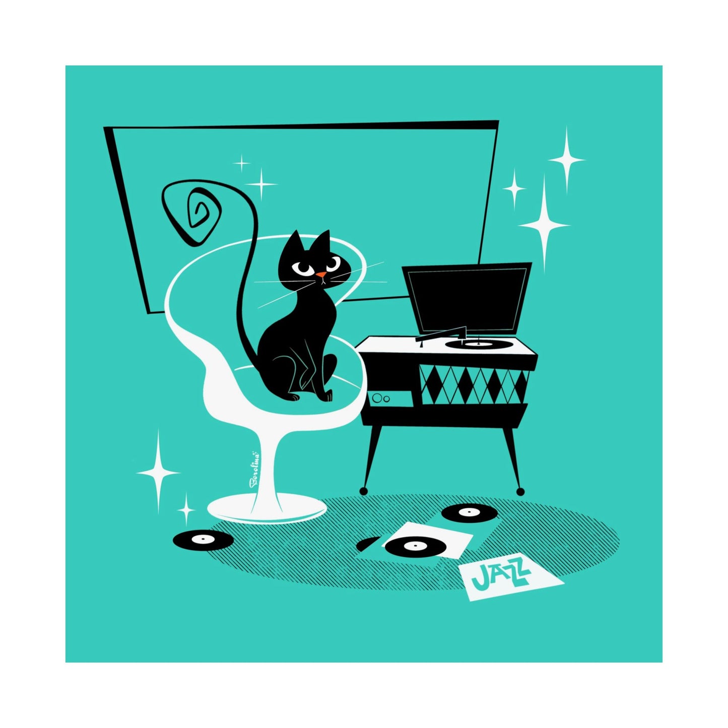 Jazz Cat in teal, square art print