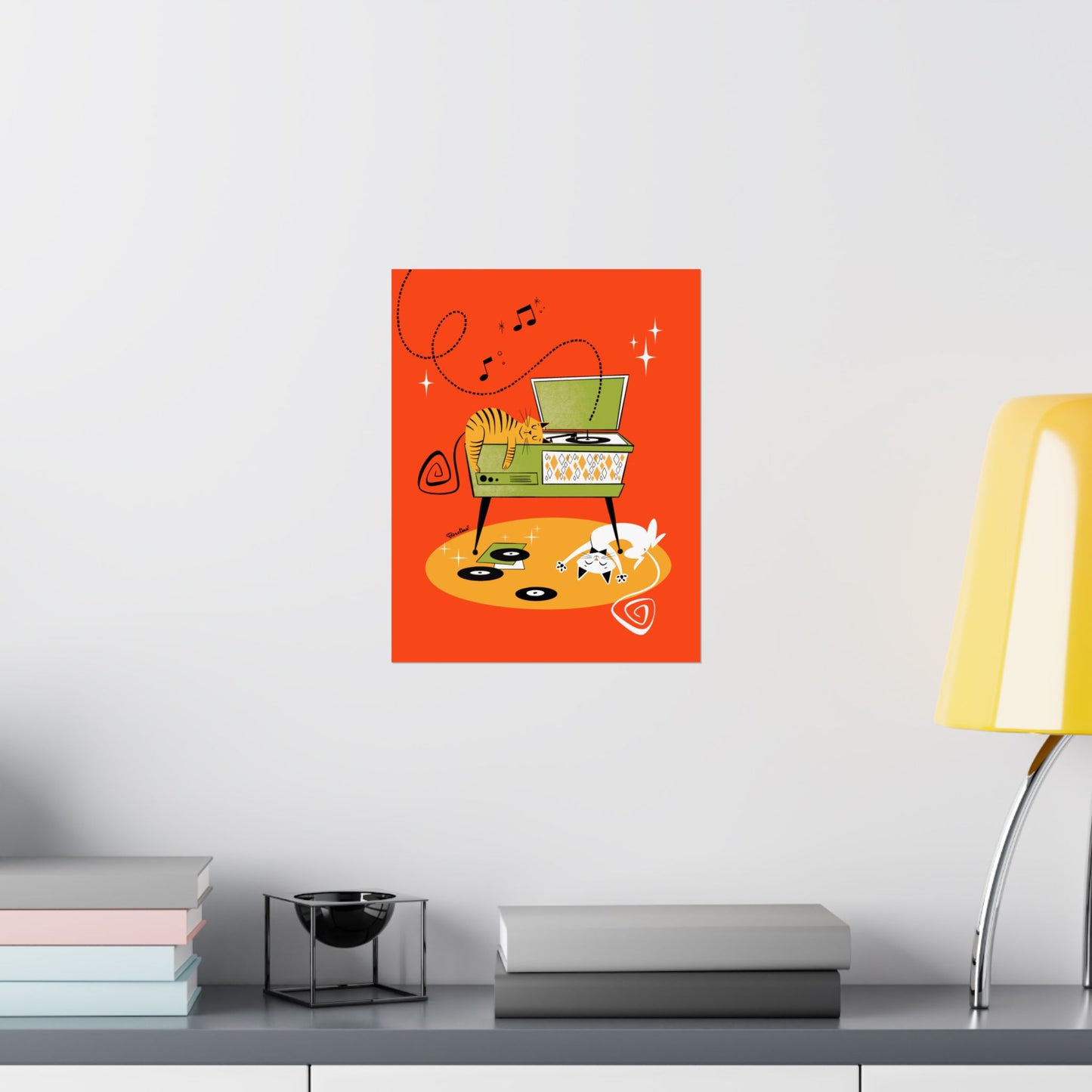 Cats napping on Record Player, art print