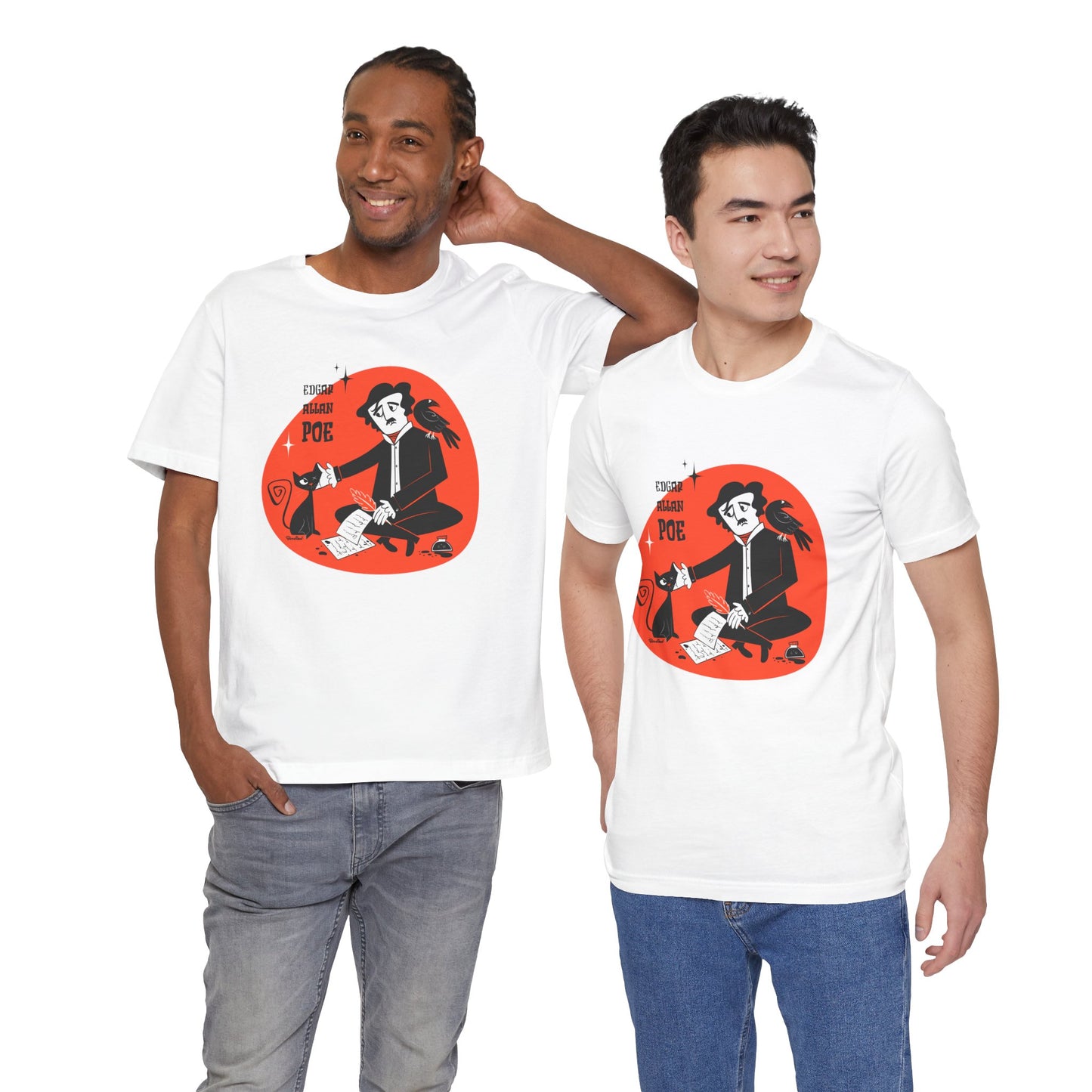 Poe’s Cat; White unisex t-shirt