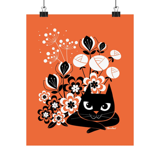 Cat and flowers, rectangular art print