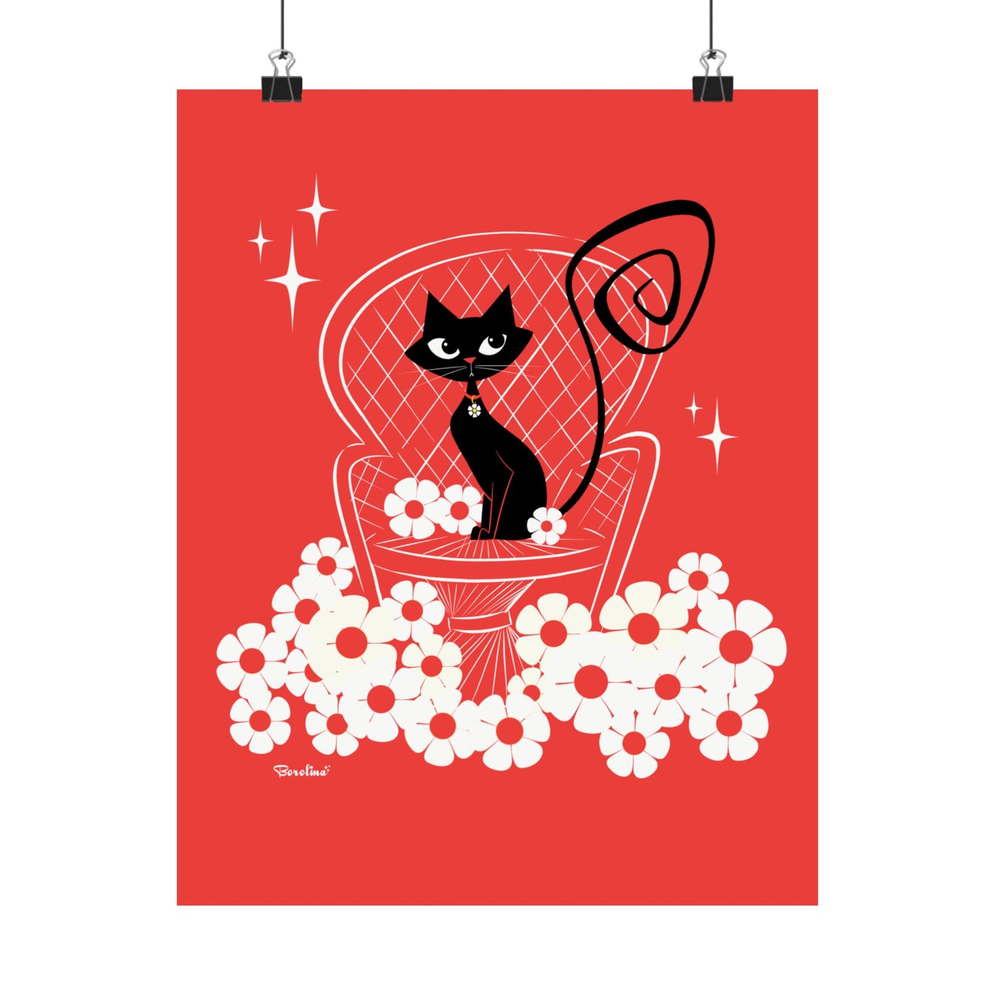 Gato negro en silla Peacock, Lámina decorativa rectangular