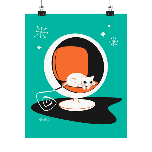 Cat in Ball Chair, Art print,  Poster