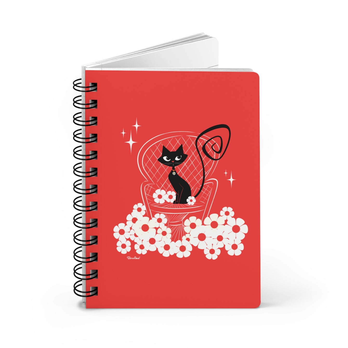 Black Cat on Peacock chair, Spiral Notebook with lined pages