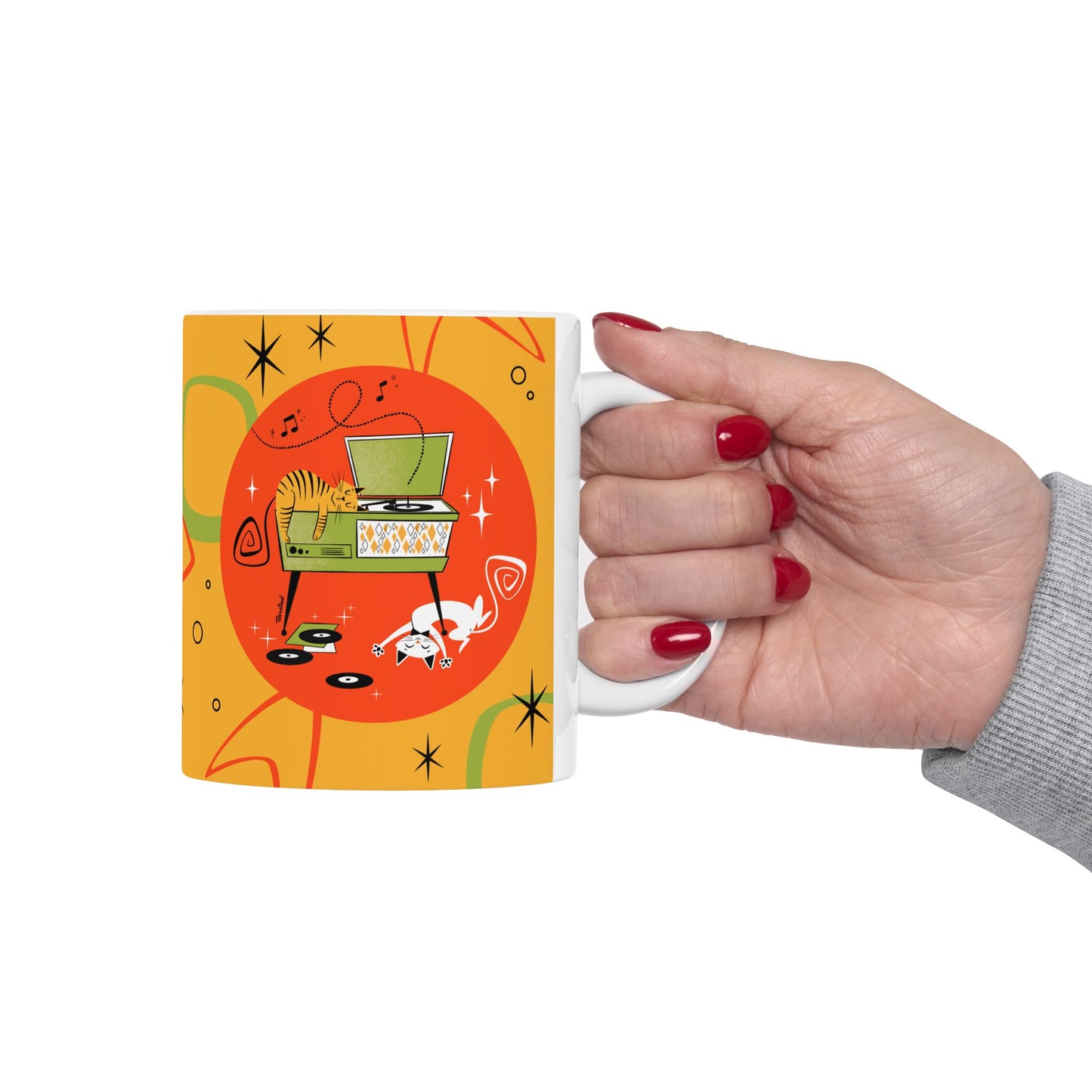 Siesta de gato con tocadiscos Taza de 11oz