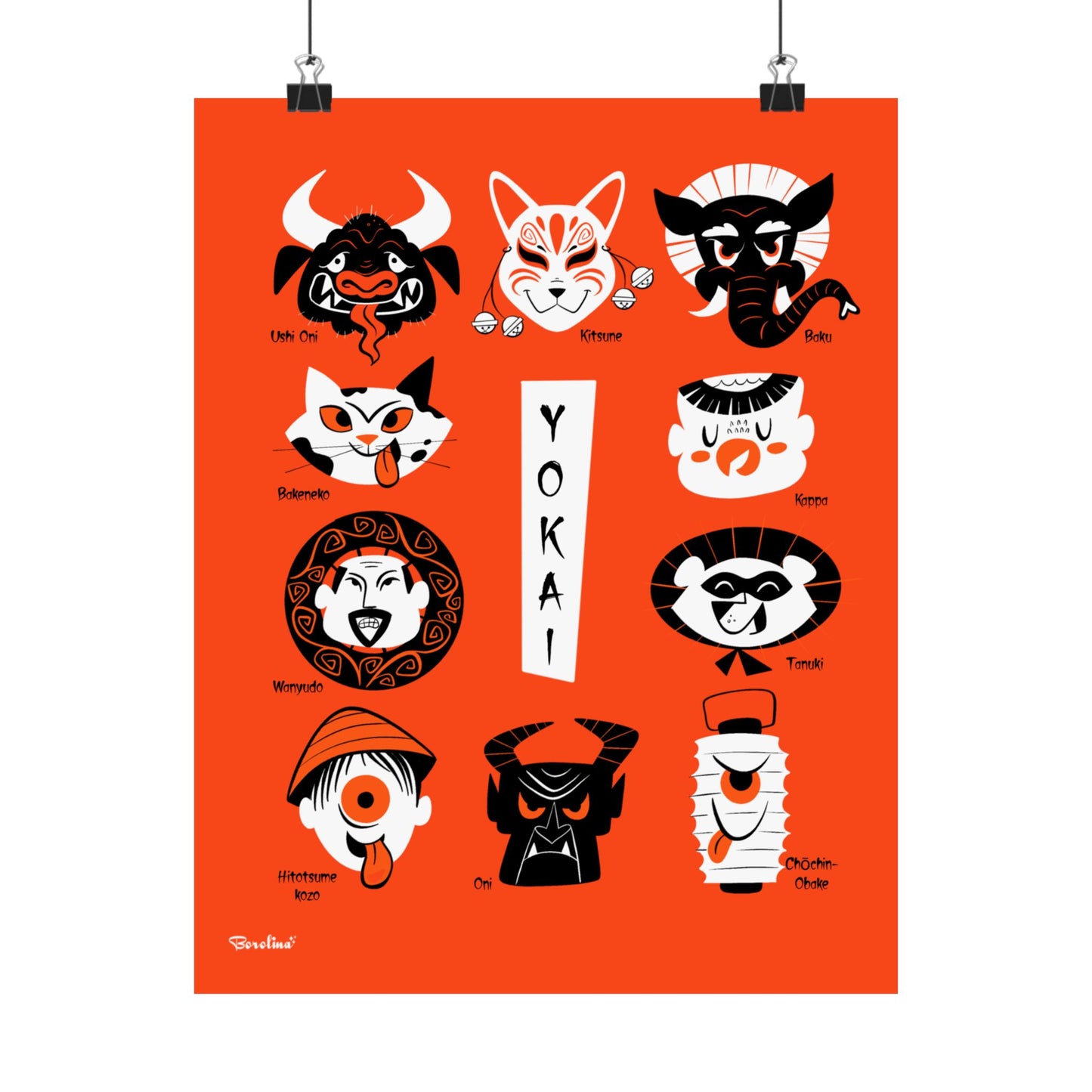 Yokai, lámina artística de espíritus japoneses, póster rectangular