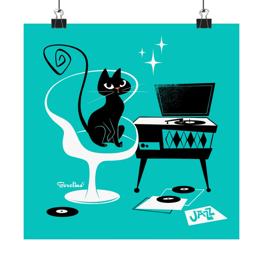 Jazz Cat Art Print in Teal