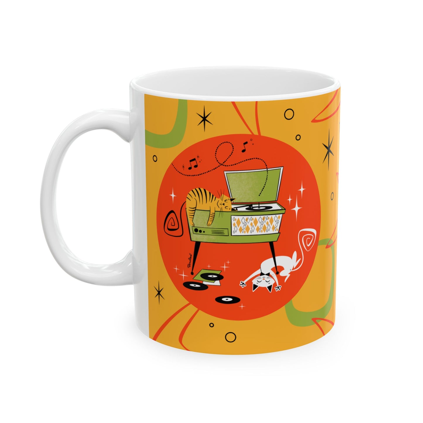 Siesta de gato con tocadiscos Taza de 11oz