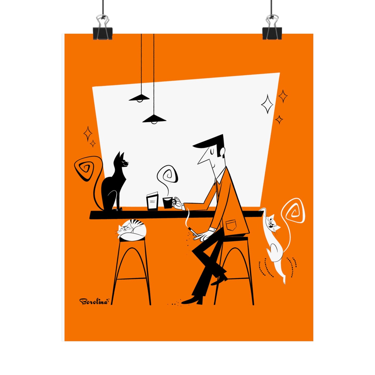 Café para Gatos (fondo naranja), impresión artística