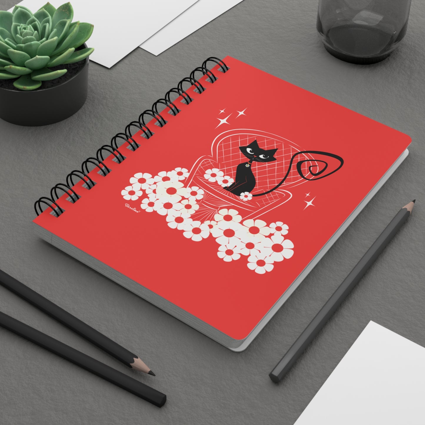 Black Cat on Peacock chair, Spiral Notebook with lined pages
