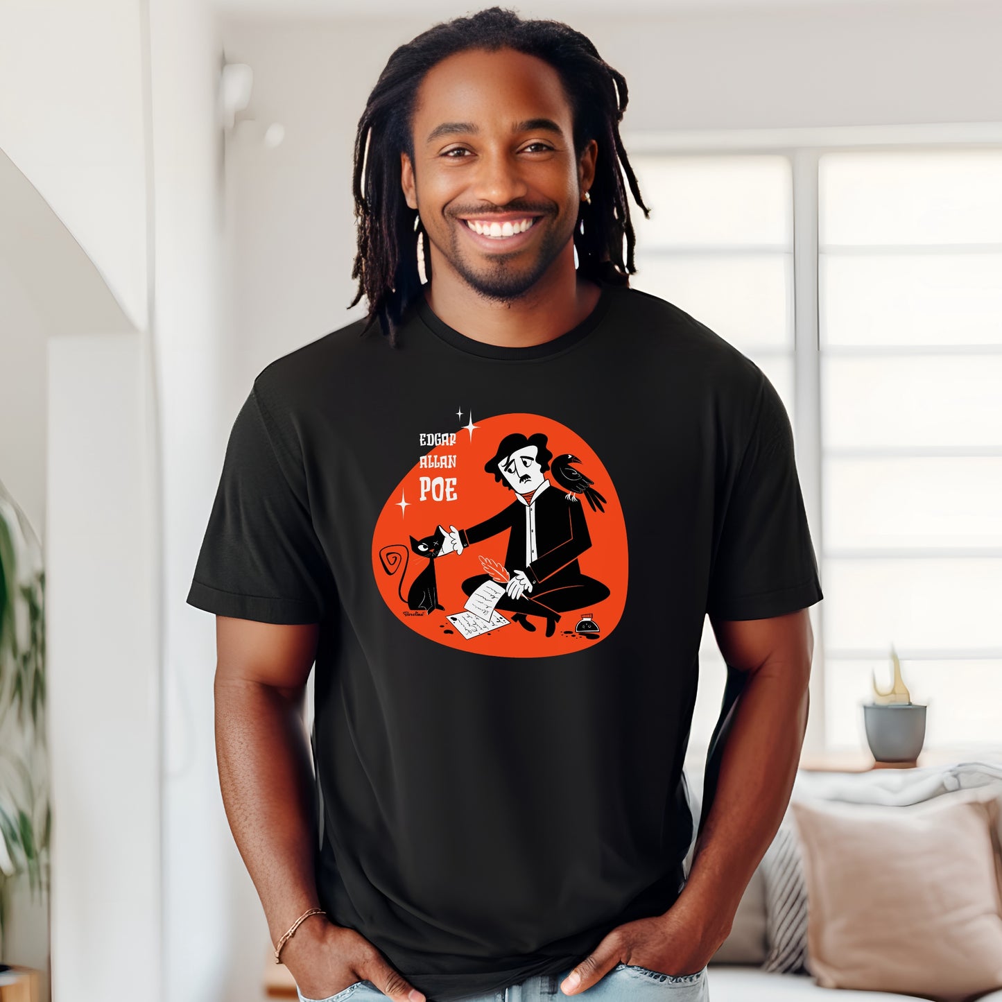 Poe’s cat; dark t-shirt