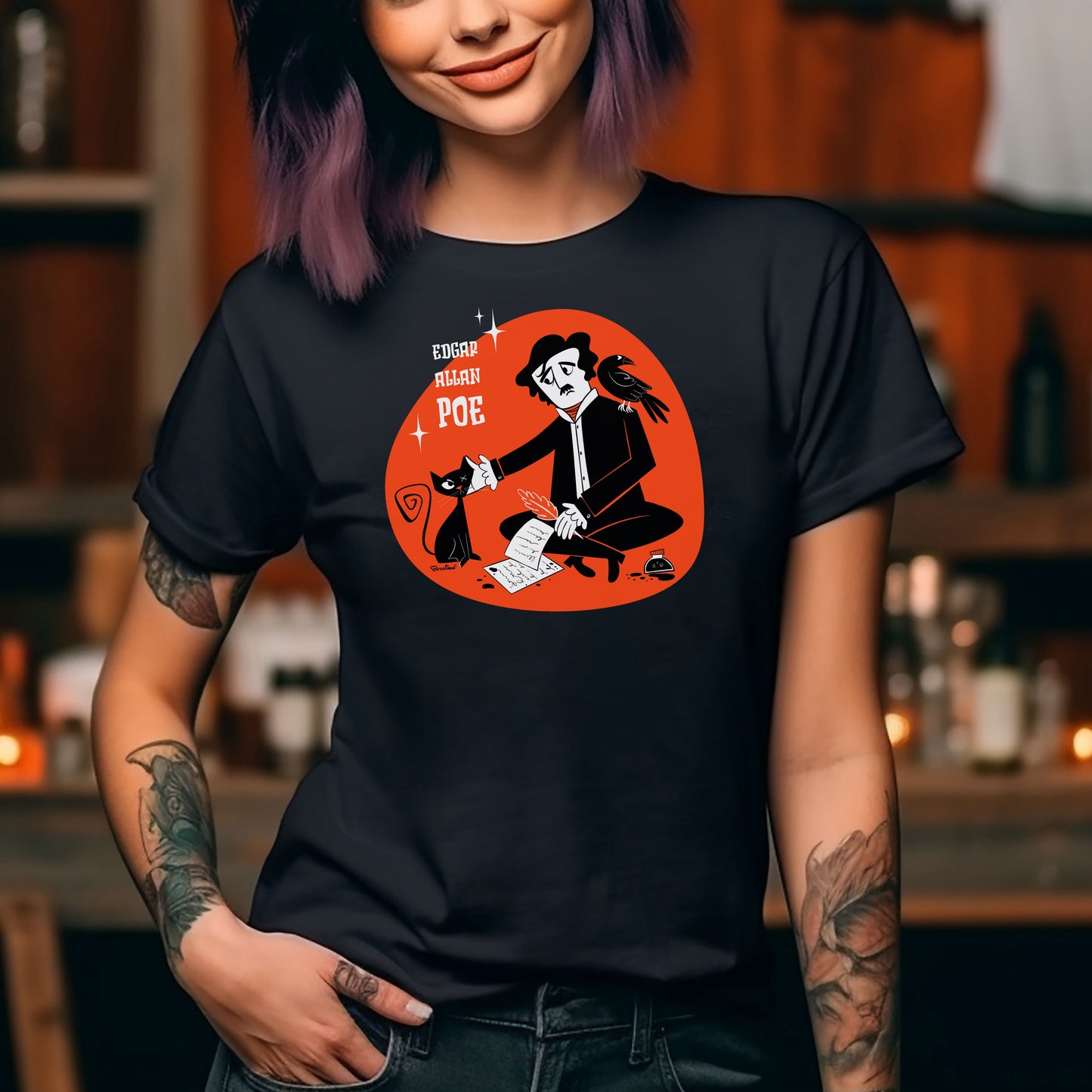 Poe’s cat; dark t-shirt