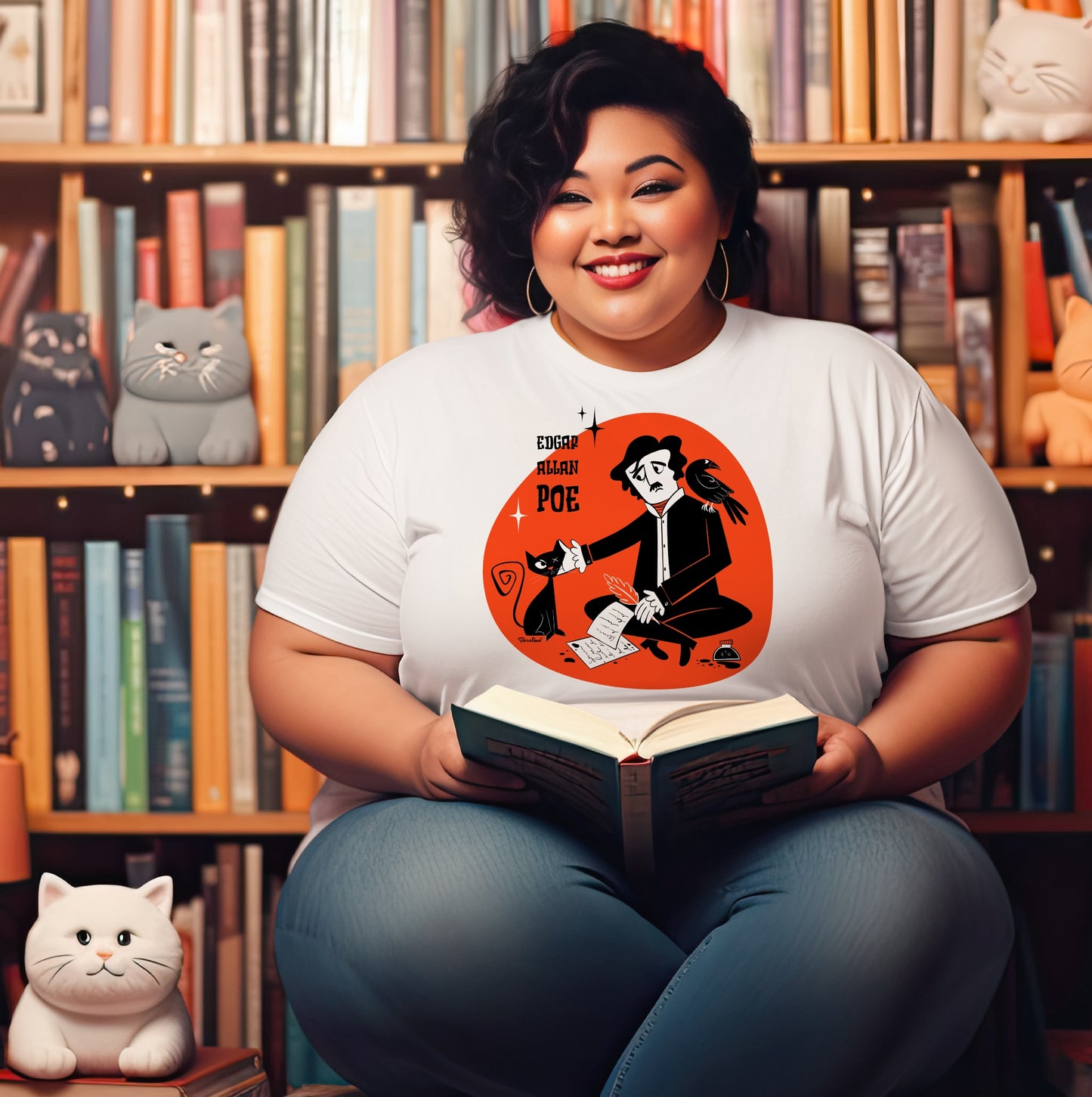 Poe’s Cat; White unisex t-shirt