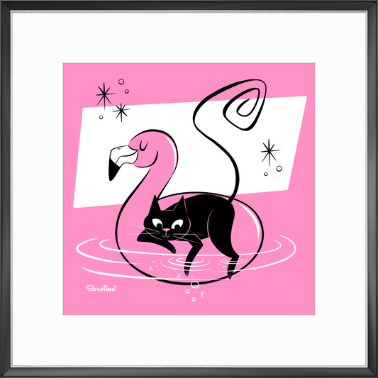 Flamingo Cat, square art print