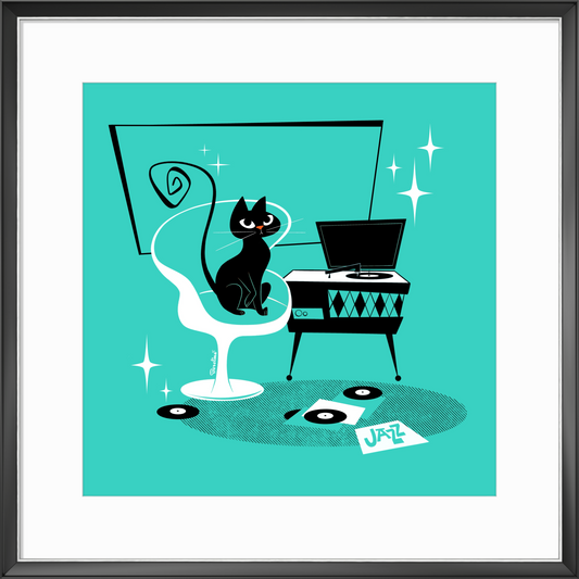 Jazz Cat in teal, square art print