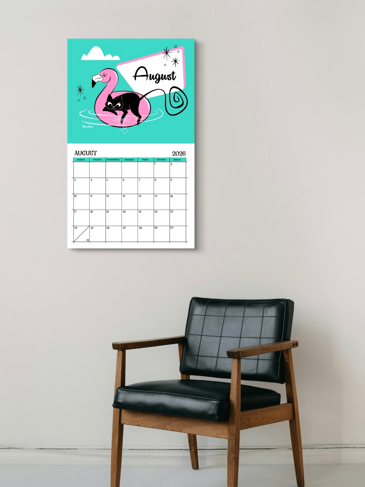 Calendario de gatos de mediados de siglo 2026 | Calendario mensual de 12 meses