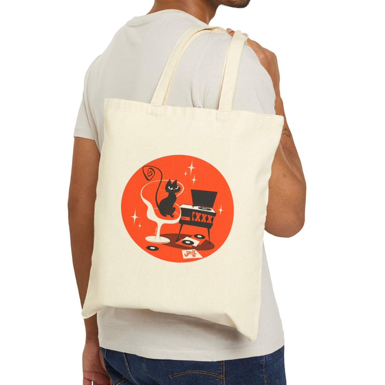 Gato de jazz; Bolsa de tela en color natural o negro