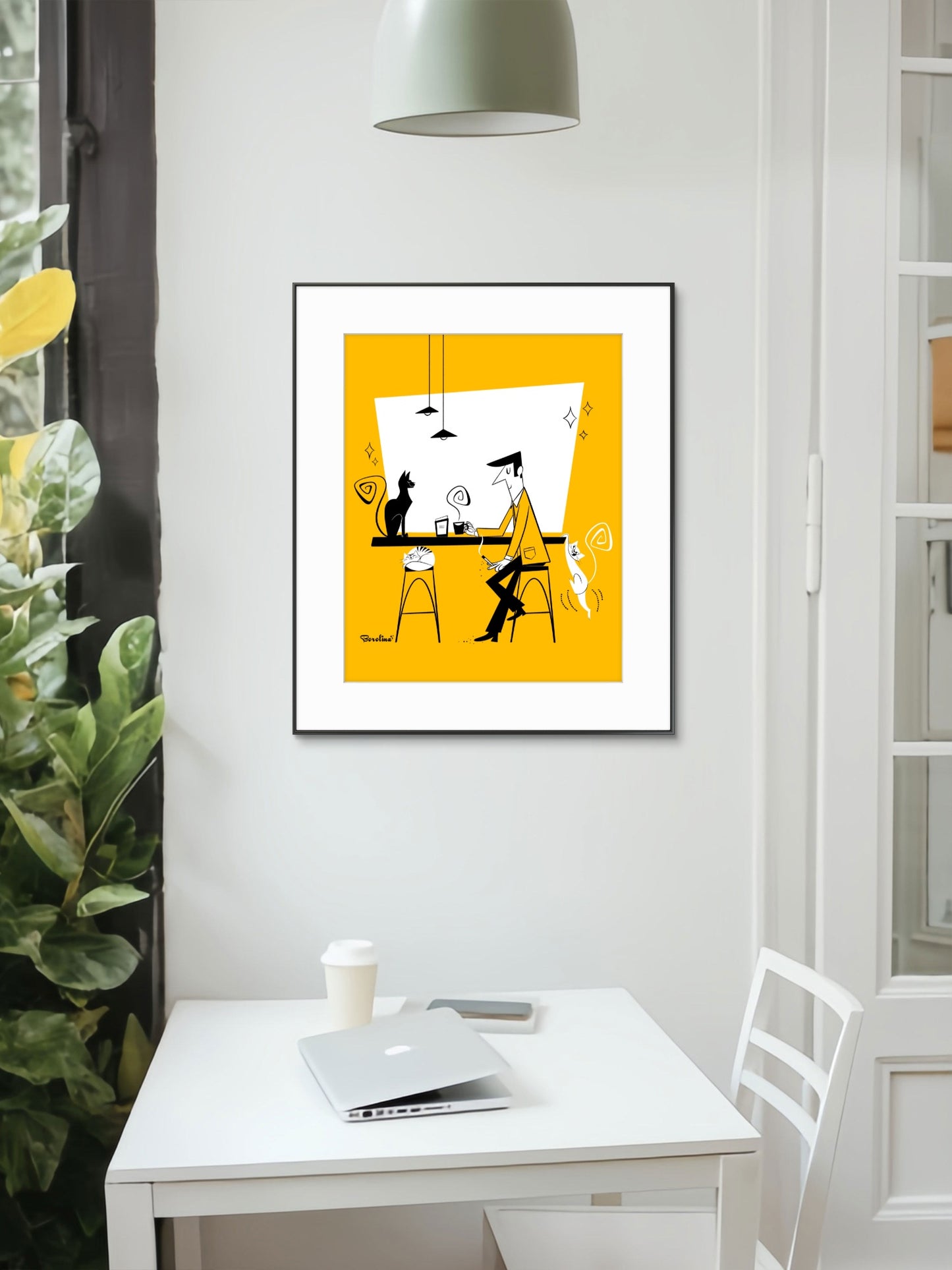 Cat Café (fondo amarillo), lámina artística