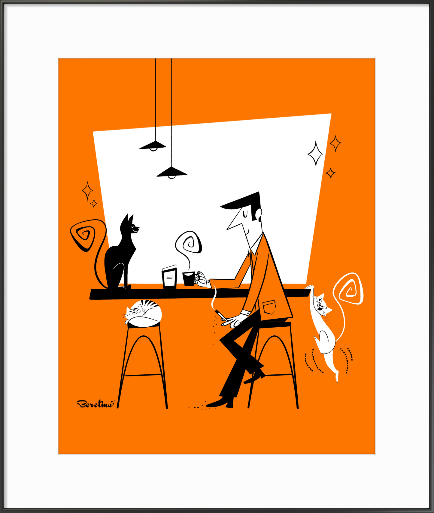 Café para Gatos (fondo naranja), impresión artística