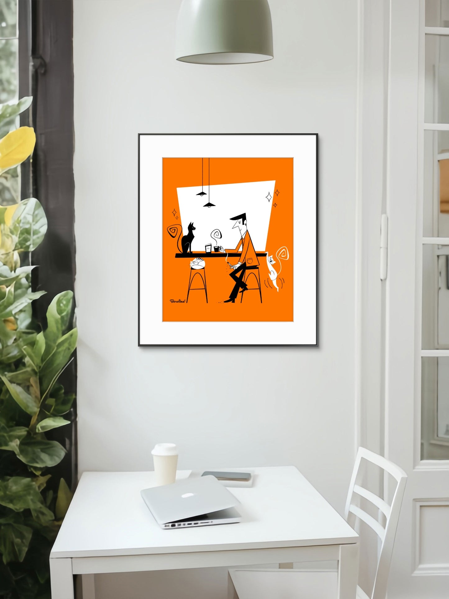 Café para Gatos (fondo naranja), impresión artística