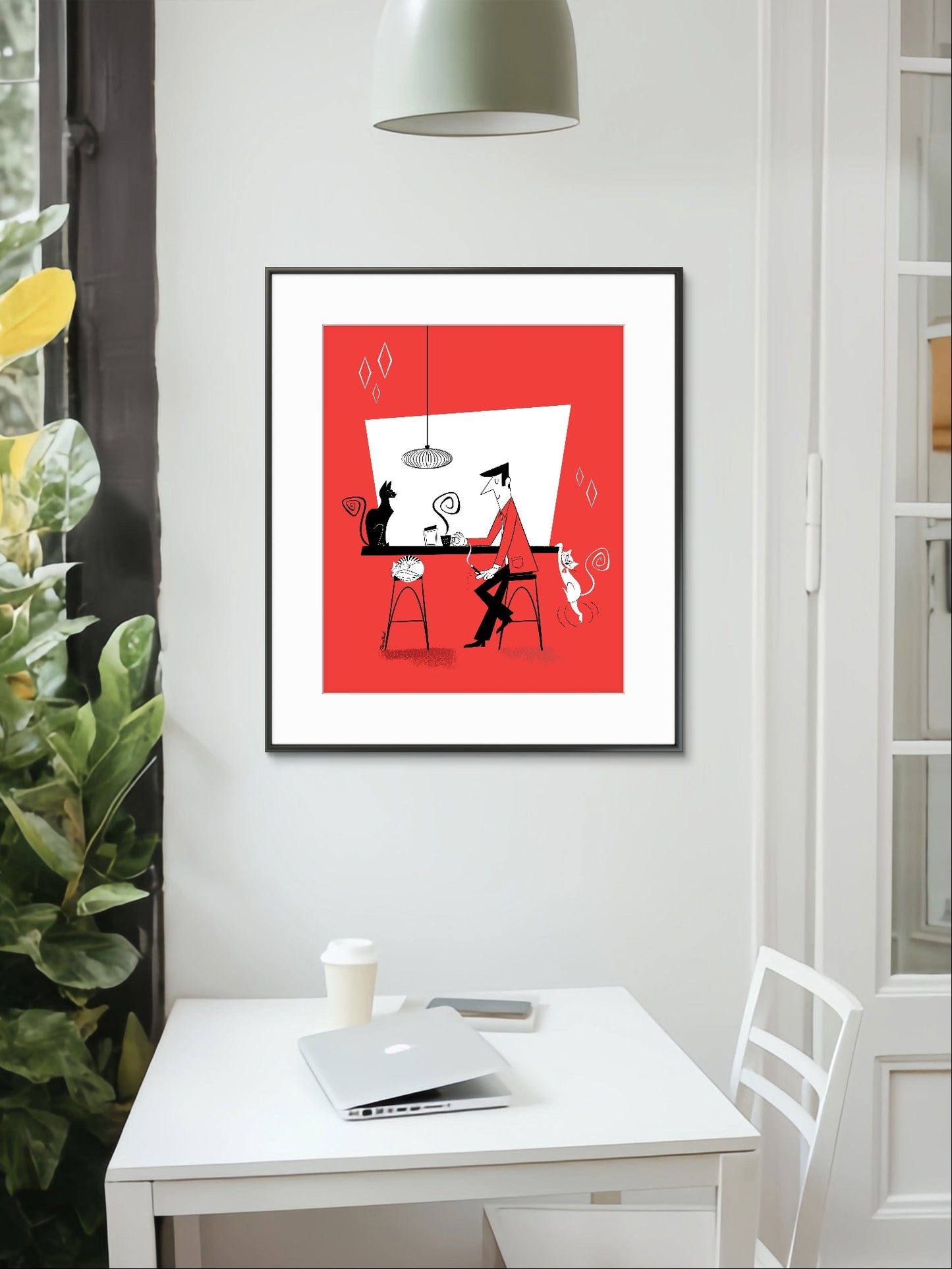 Café de gatos (fondo rojo), lámina artística