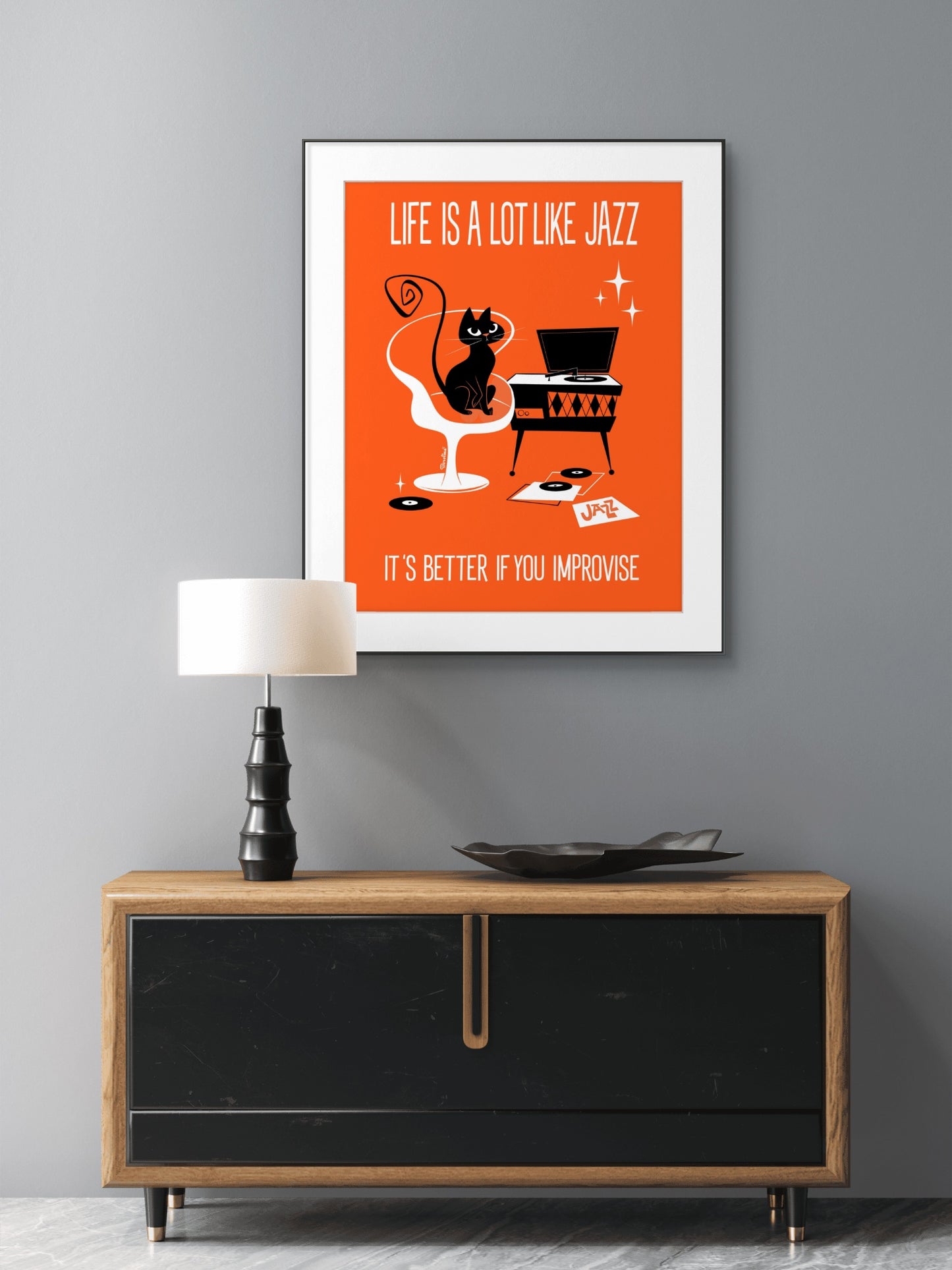 Gato de jazz en naranja, Impresión artística rectangular