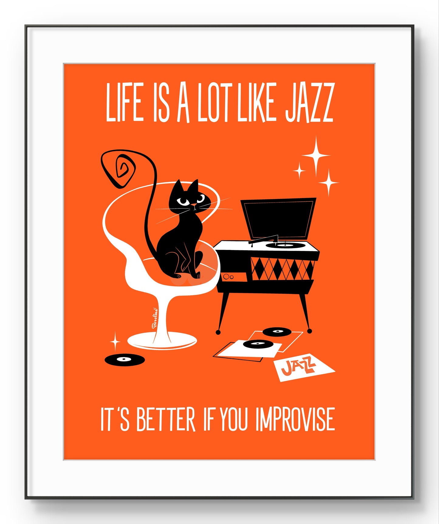 Gato de jazz en naranja, Impresión artística rectangular