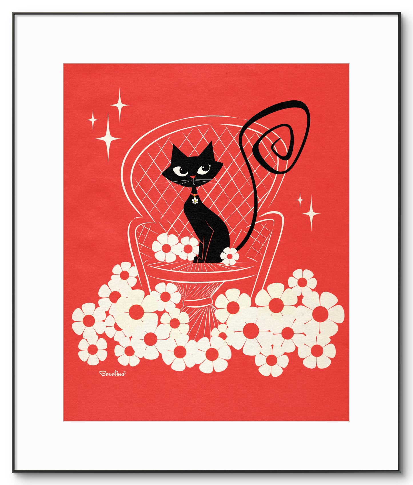 Gato negro en silla Peacock, Lámina decorativa rectangular