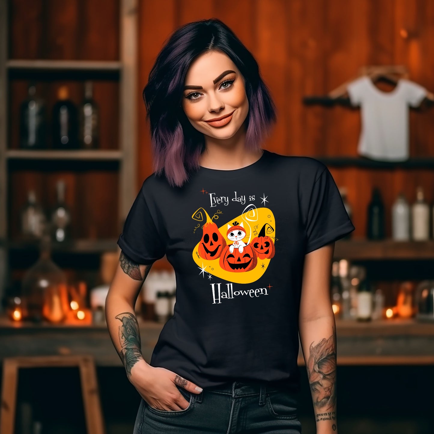 Cat and Pumpkins, Unisex T-shirt