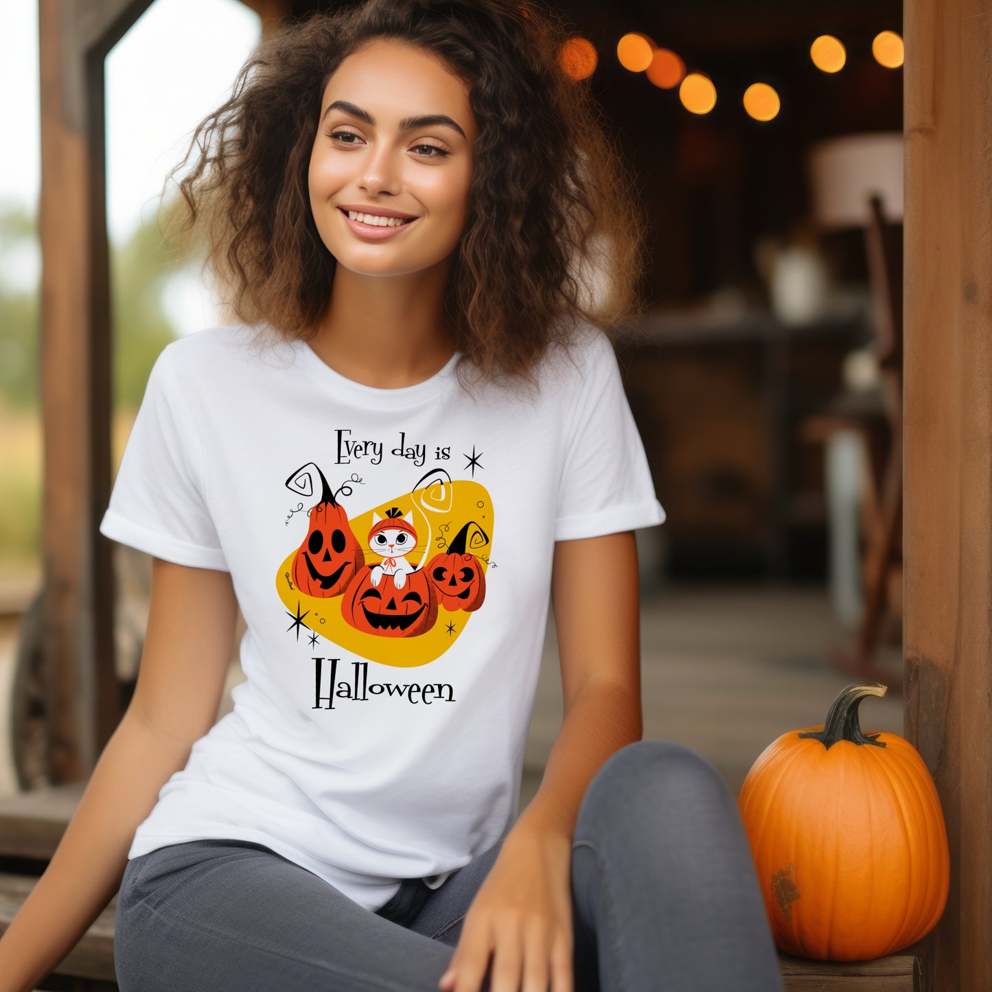 Cat and Pumpkins, unisex t-shirt