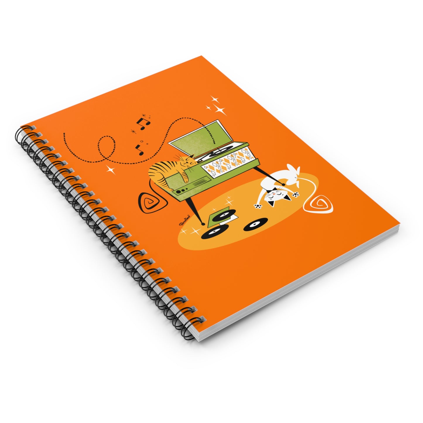 Cats with Retro Record Player, lined notebook