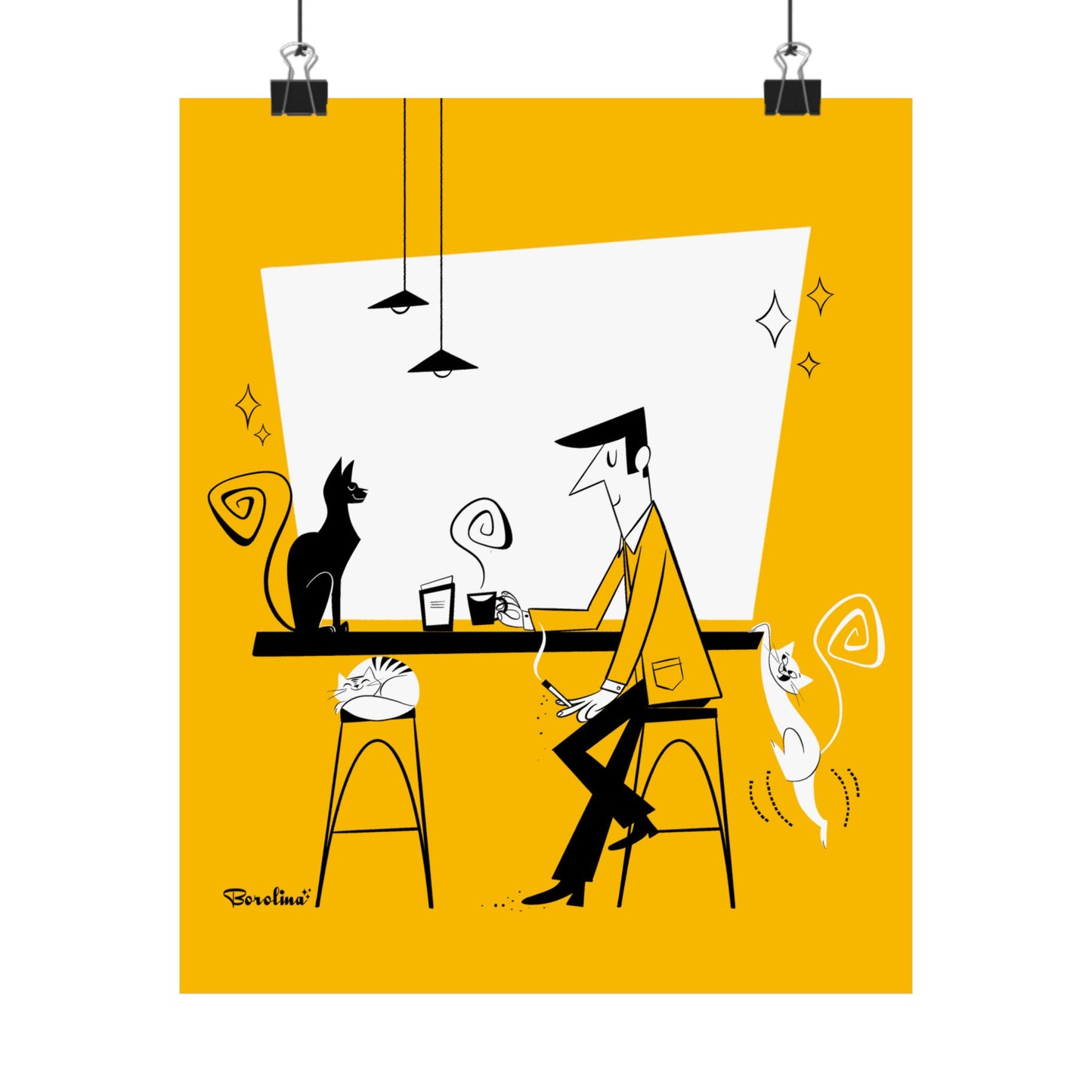 Cat Café (fondo amarillo), lámina artística