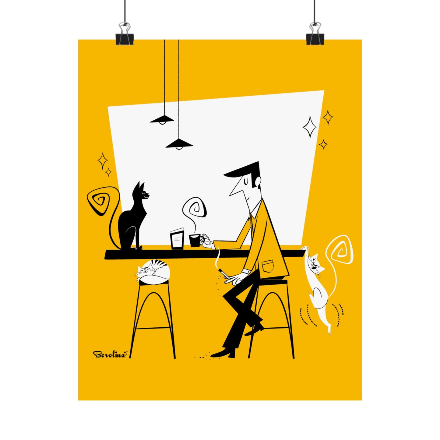 Cat Café (fondo amarillo), lámina artística